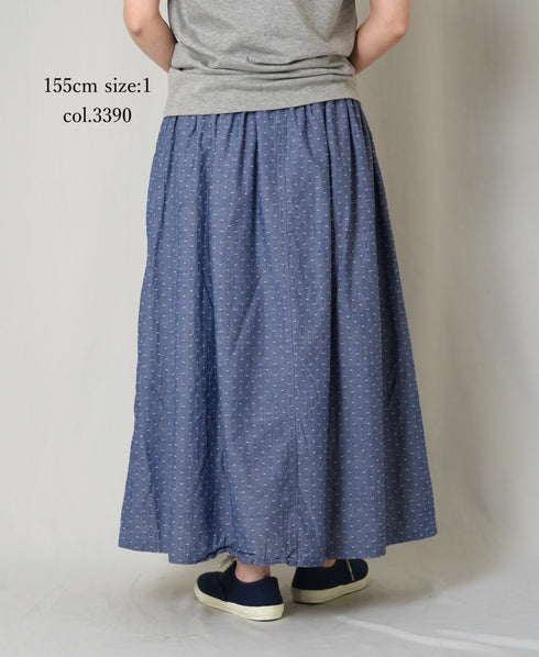 INAM2624CB DOBIE CHAMBRAY WASH PLEATED EASY SKIRT WITH LINING
