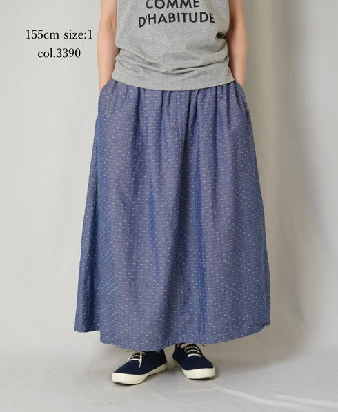 INAM2624CB DOBIE CHAMBRAY WASH PLEATED EASY SKIRT WITH LINING
