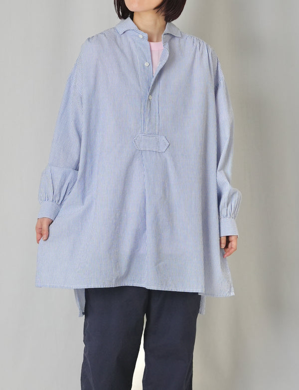 INAM2632S SEERSUCKER STRIPE WASH WORK GATHERED SHIRT