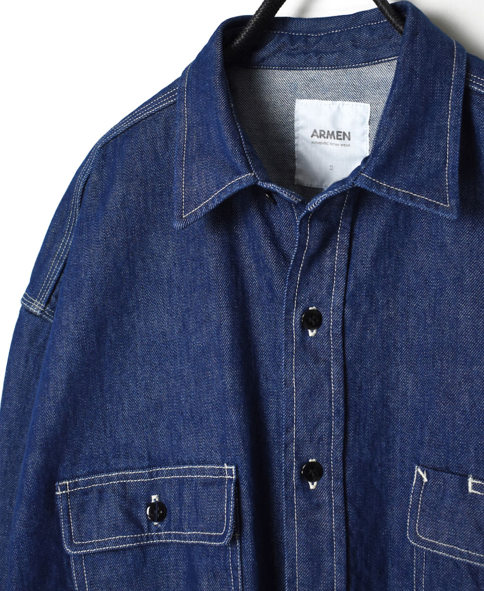 GNAM2252 (ロングシャツ) WASHED DENIM REGULAR COLLAR LONG SHIRT