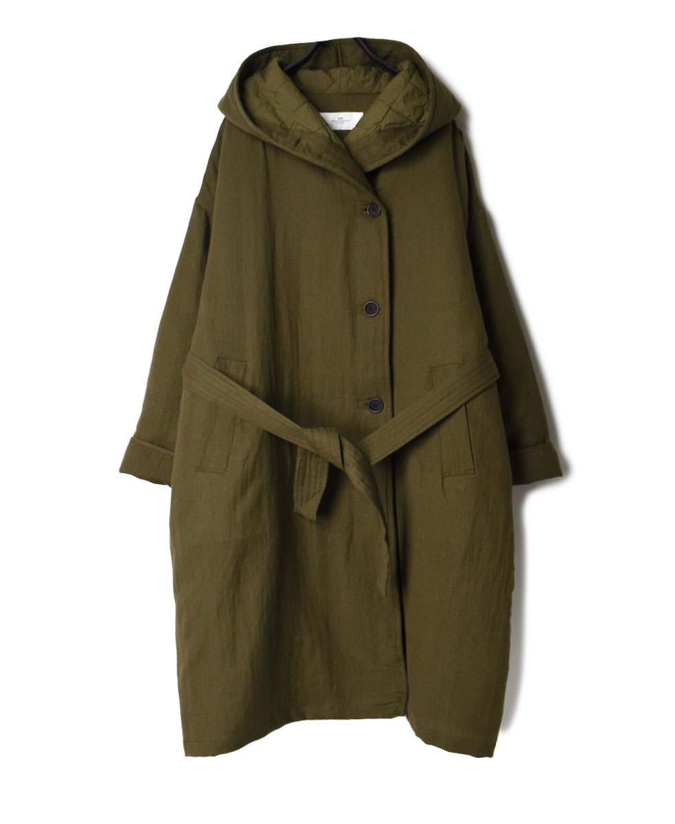 NSL22522 (コート) WOOL LINEN PLAIN WITH QUILTED LINING HOODED LONG COAT WITH BELT