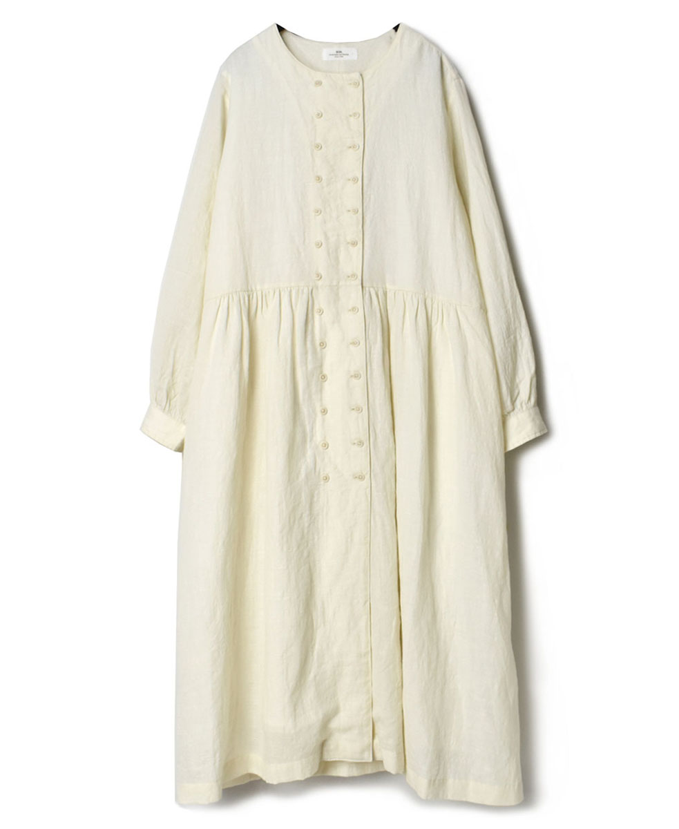 INSL22603 (ワンピース) WOOL/LINEN PLAIN DOUBLE BUTTON DRESS