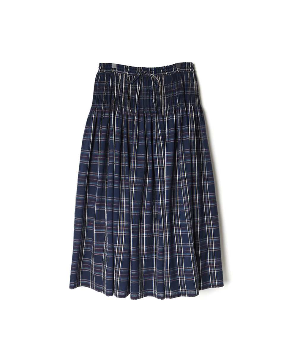 NMDS22594 (スカート) WOOL/COTTON PLAIN WEAVE CHECK MINI PINTUCK FLARED SKIRT