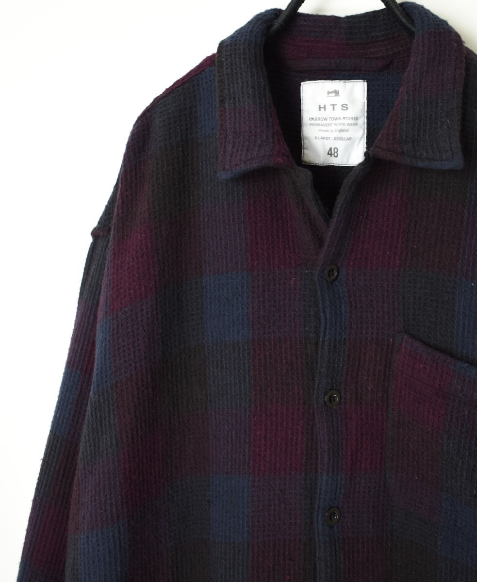 INHT2202WBC (ロングシャツ) COTTON WAFFLE CHECK OVERDYE ONE-UP COLLAR LONG SHIRT