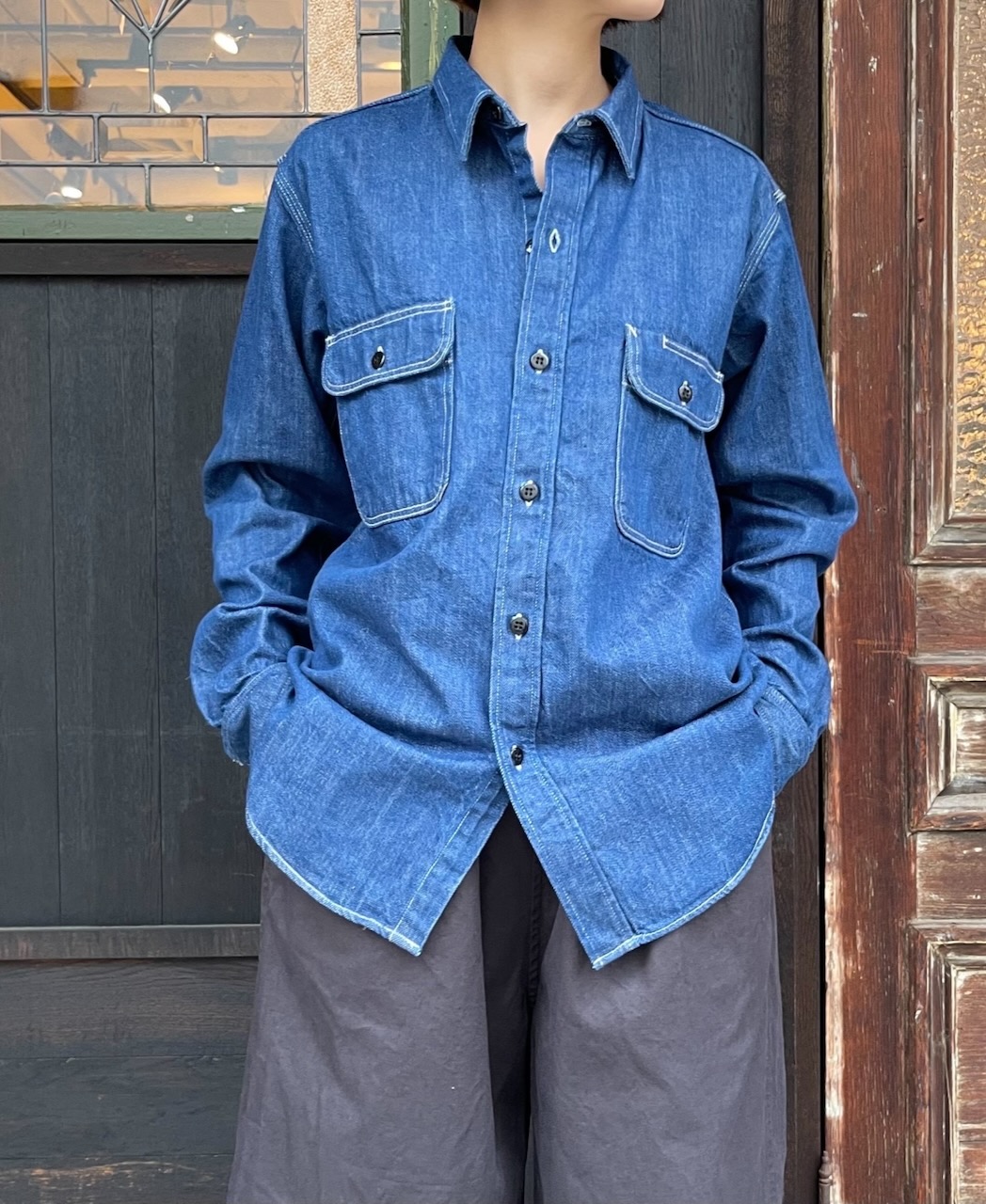 GNAM2251 (シャツ) WASHED DENIM REGULAR COLLAR SHIRT