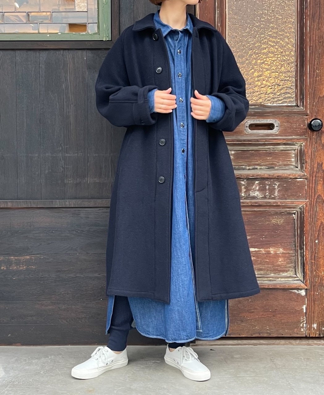 GNAM2252 (ロングシャツ) WASHED DENIM REGULAR COLLAR LONG SHIRT