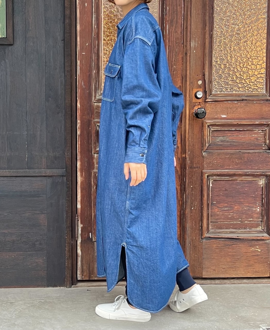 GNAM2252 (ロングシャツ) WASHED DENIM REGULAR COLLAR LONG SHIRT