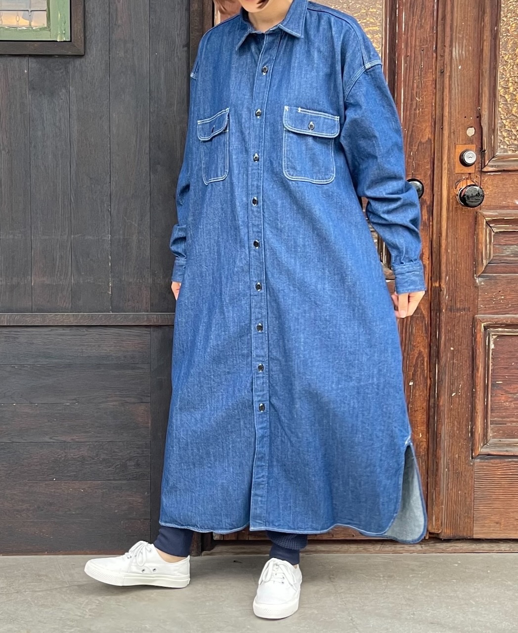 GNAM2252 (ロングシャツ) WASHED DENIM REGULAR COLLAR LONG SHIRT