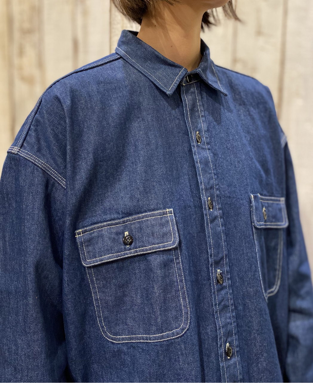 GNAM2252 (ロングシャツ) WASHED DENIM REGULAR COLLAR LONG SHIRT