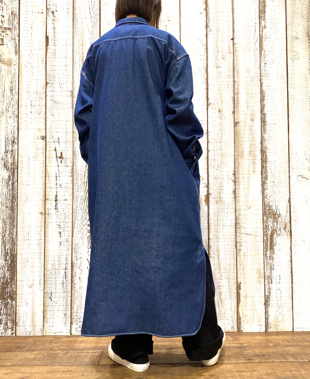 GNAM2252 (ロングシャツ) WASHED DENIM REGULAR COLLAR LONG SHIRT