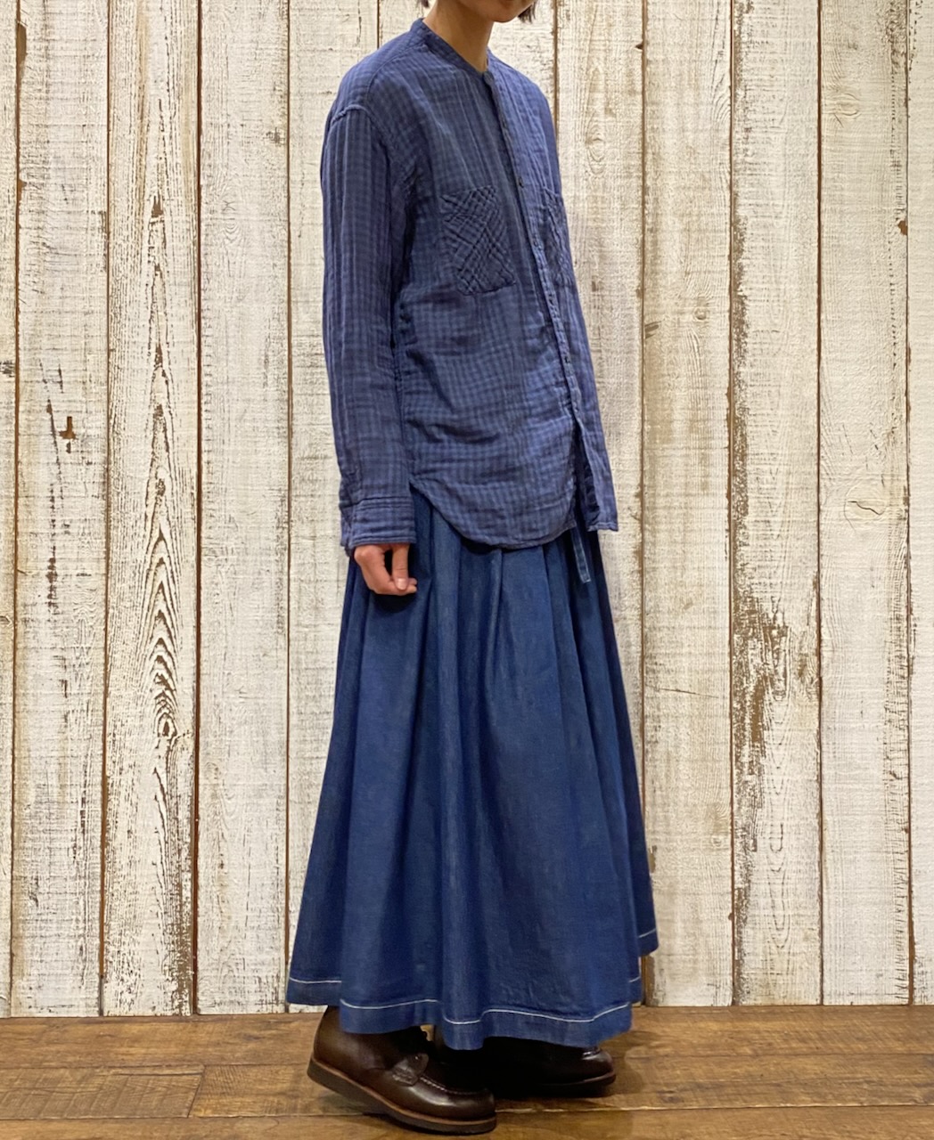 GNAM2253 (スカート) WASHED DENIM PLEATED WRAP SKIRT