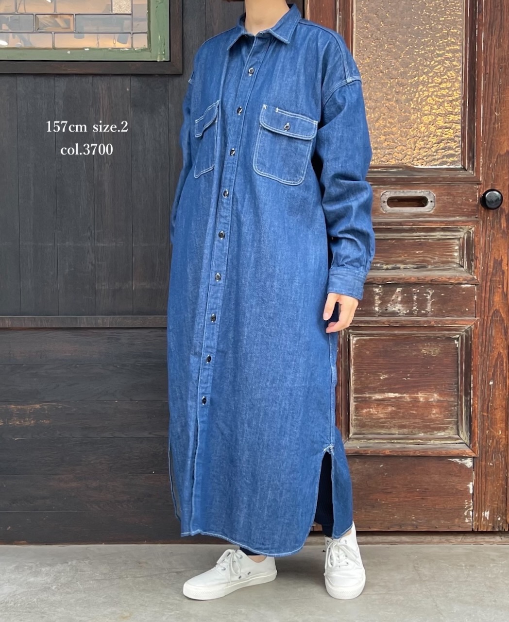 GNAM2252 (ロングシャツ) WASHED DENIM REGULAR COLLAR LONG SHIRT