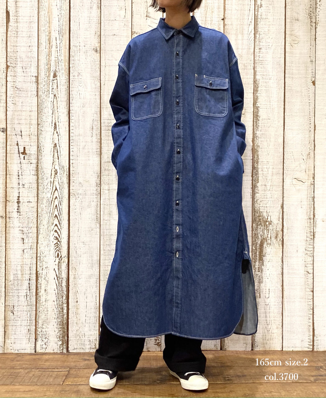 GNAM2252 (ロングシャツ) WASHED DENIM REGULAR COLLAR LONG SHIRT