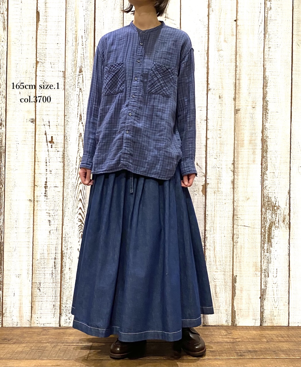 GNAM2253 (スカート) WASHED DENIM PLEATED WRAP SKIRT