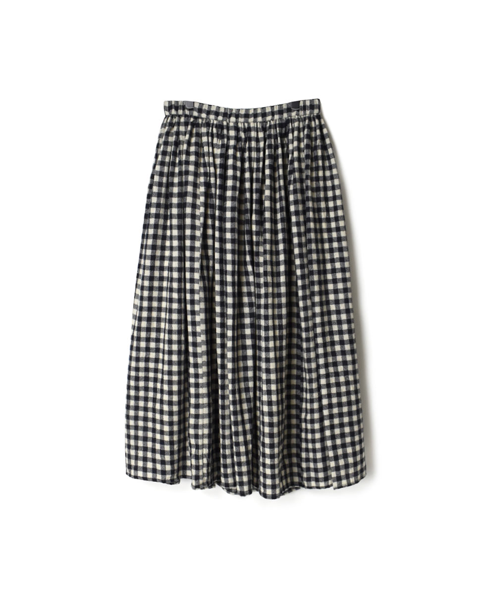 NMDS22586 (スカート) BOILED WOOL MEDIUM GINGHAM CHECK GATHERED SKIRT WITH LINING