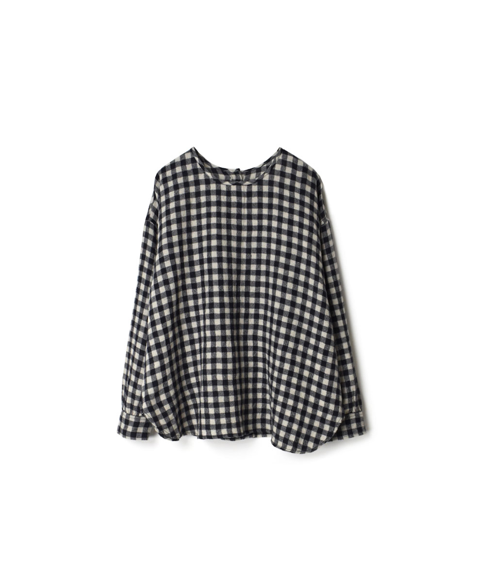 NMDS22582 (シャツ) BOILED WOOL MEDIUM GINGHAM CHECK BACK OPENING CREW-NECK SHIRT