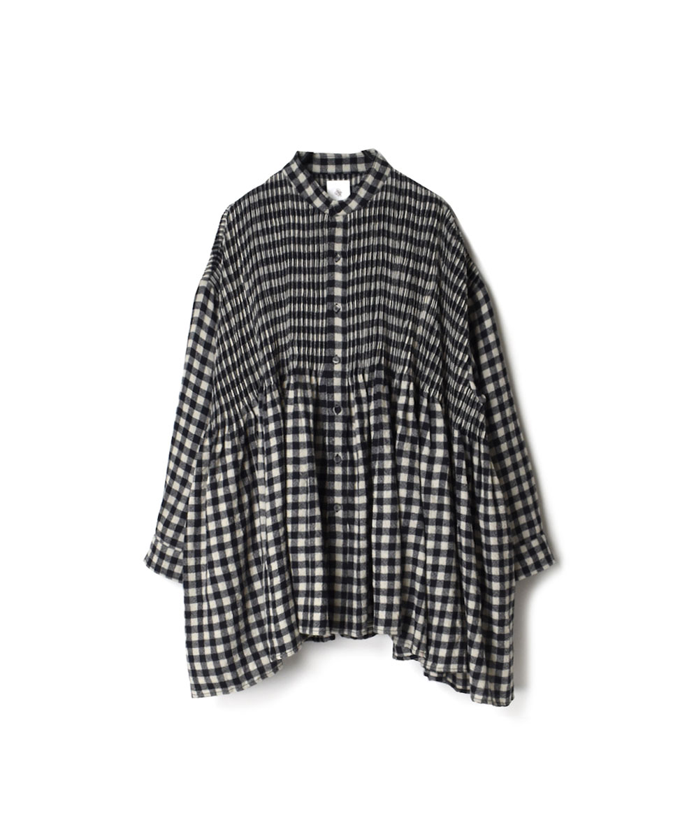 NMDS22581 (シャツ) BOILED WOOK MEDIUM GINGHAM CHECK BANDED SHIRT WITH MINI PINTUCK