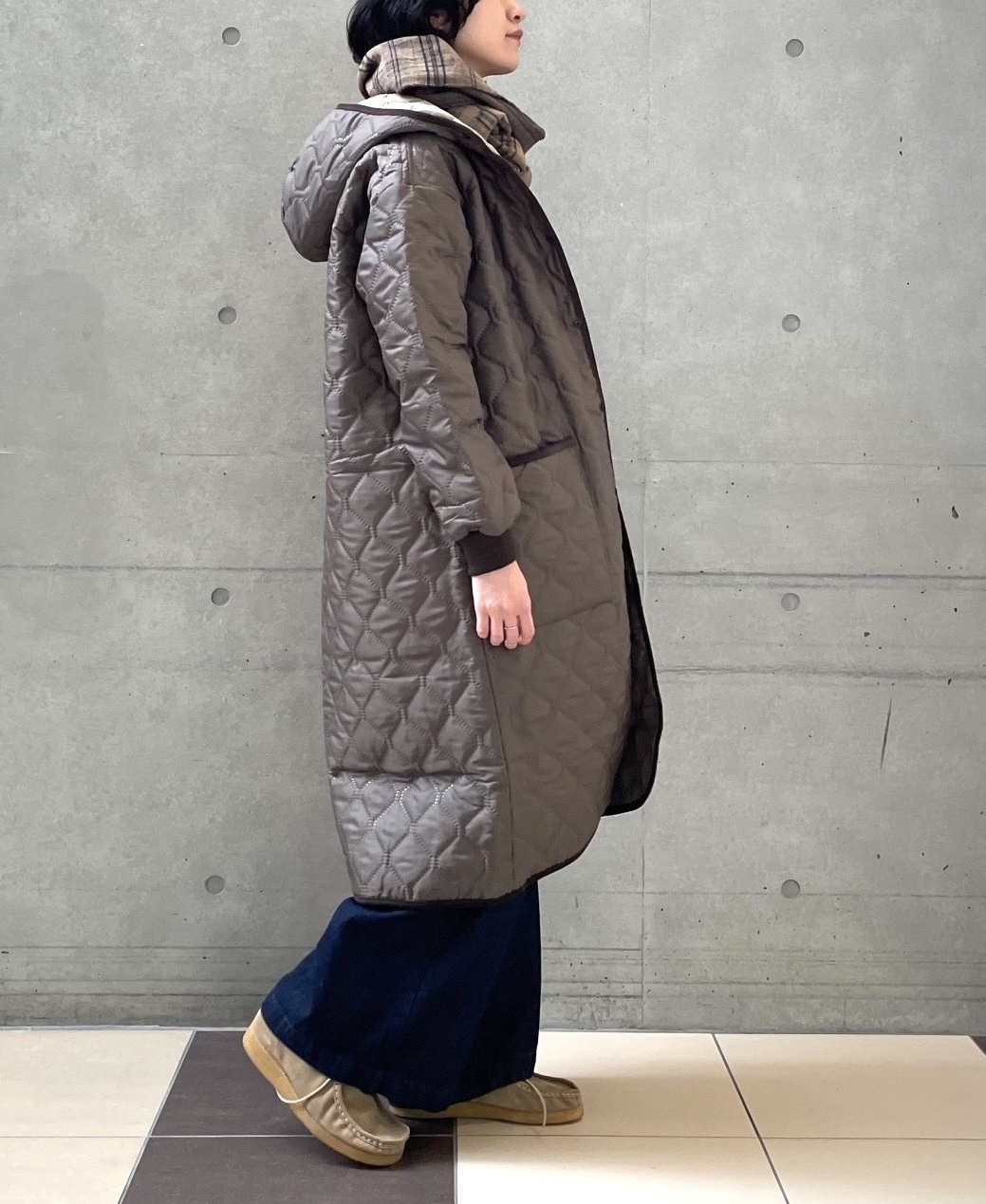 NAM2154PP (コート) POLY×POLY HEAT QUILT OVERSIZED HOODED COAT WITH RIBBED CUFF