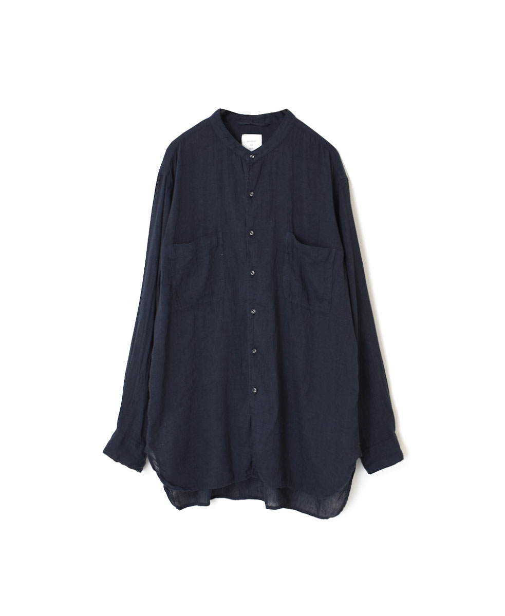 IMDSH2303D (シャツ) KHADI COTTON / LINEN PLAIN (OVERDYE&WASH) BANDED COLLAR SHIRT