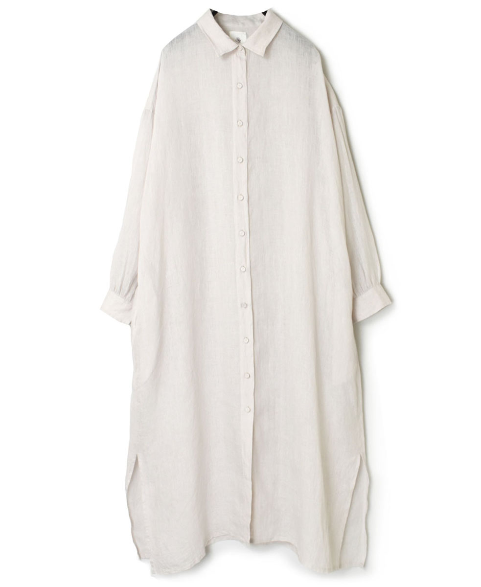 NMDS23102 (ロングシャツ) 80’S POWER LOOM LINEN PLAIN REGULAR COLLAR MAXI SHIRT