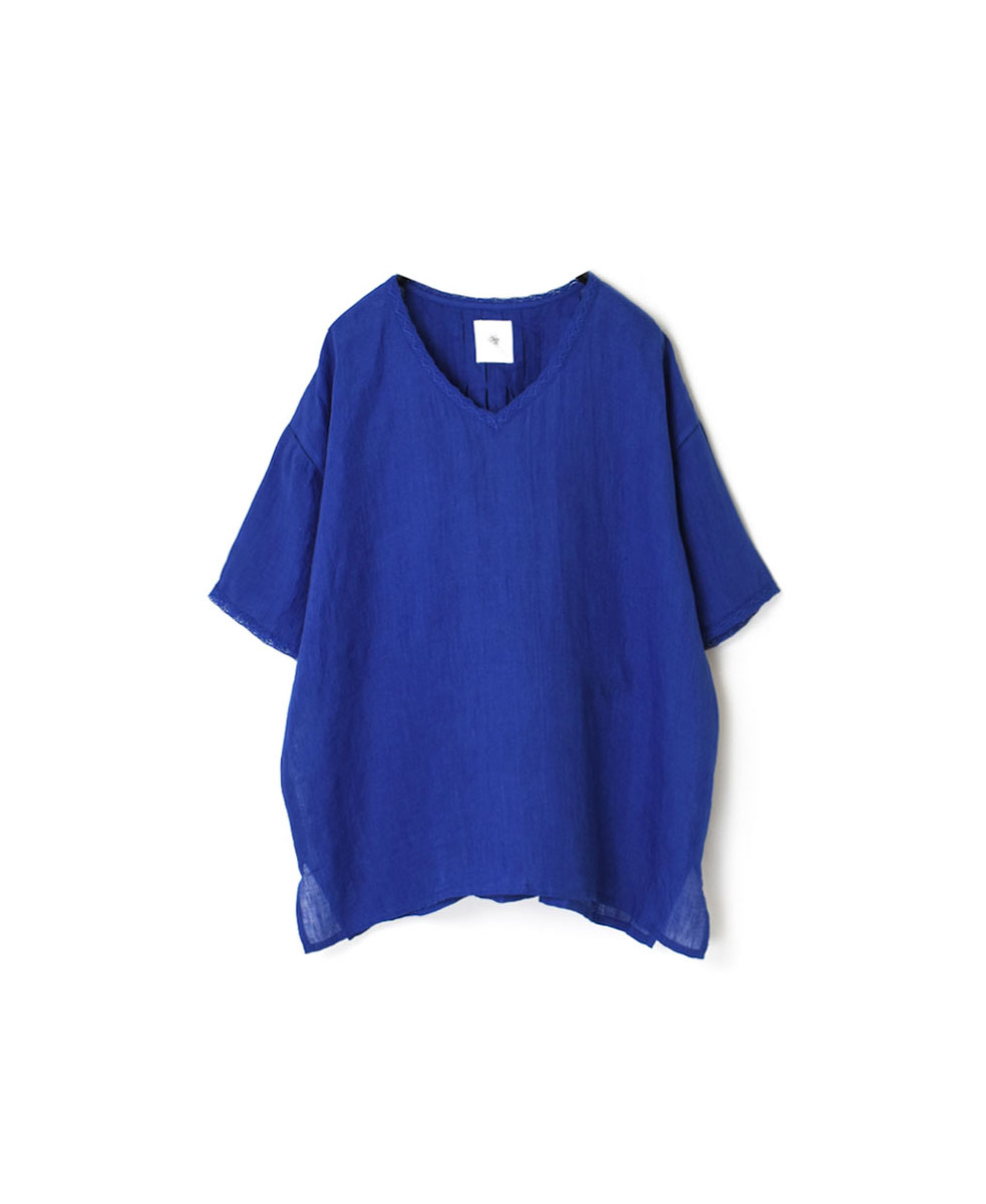 NMDS22122 (ブラウス) 80’S POWER LOOM LINEN PLAIN V-NECK LACE SHORT PULLOVER