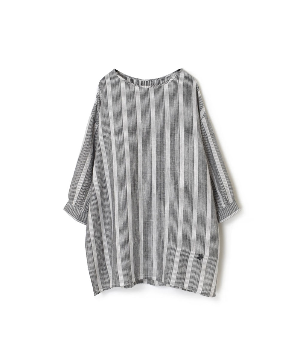 NMDS23112 (シャツ) 80’S POWER LOOM LINEN RANDOM STRIPE CREW-NECK BACK PINTUCK SHIRT