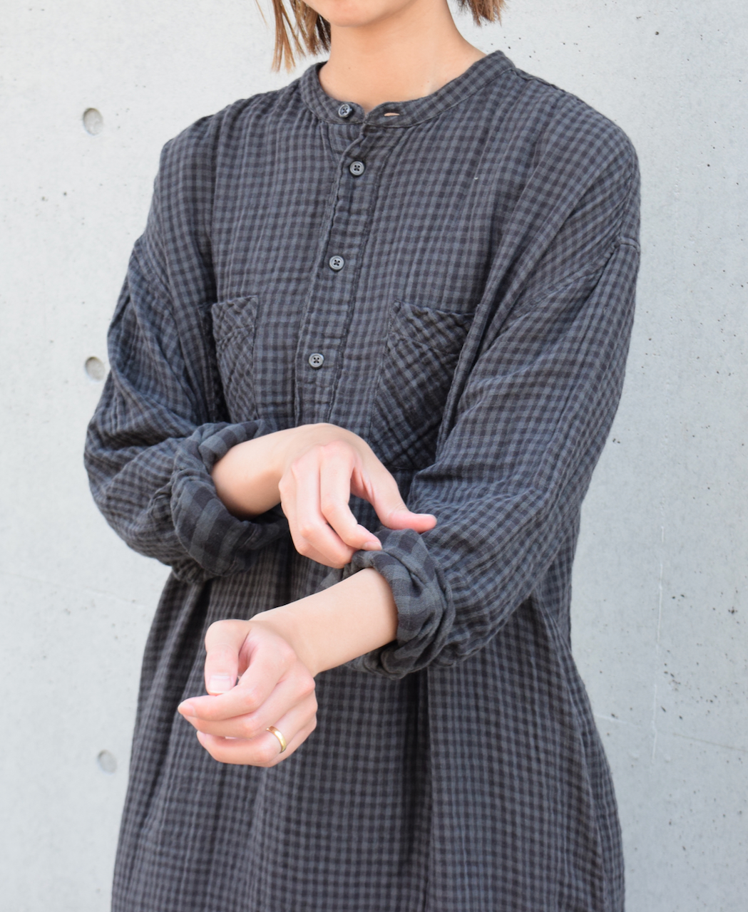 INAM2351DGD (ロングシャツ) DOUBLE GAUZE OVER DYED SMALL CHECK ...