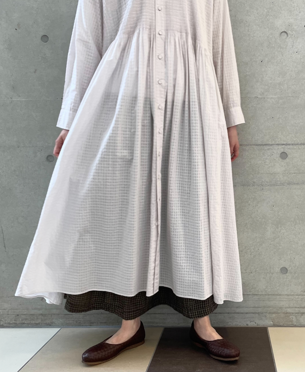 NMDS23572 (ワンピース) 80'S ORGANIC BIG CHECK LACE COLLAR DRESS