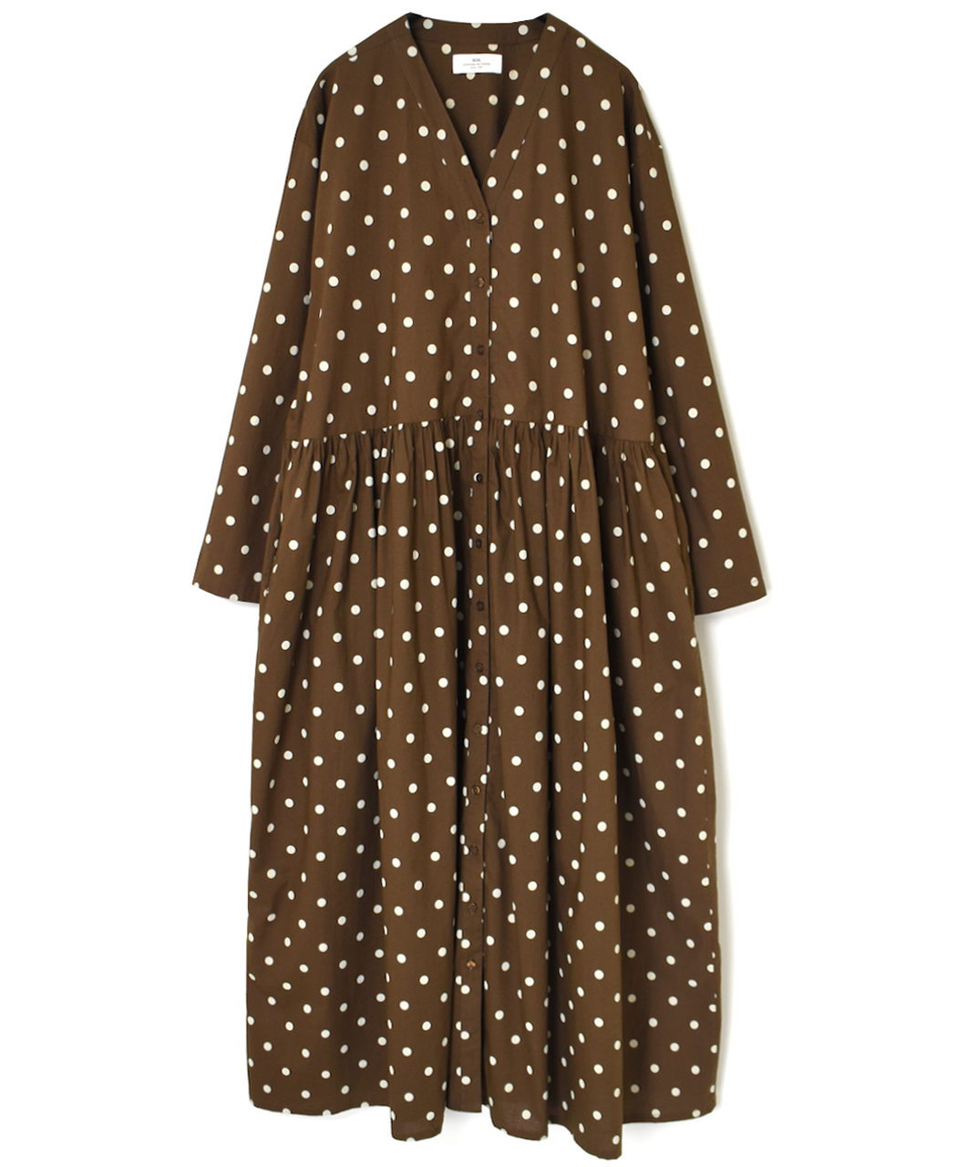 NSL23522 (ワンピース) 40'S POPLIN DOT PRINT V-NECK GATHERED DRESS│