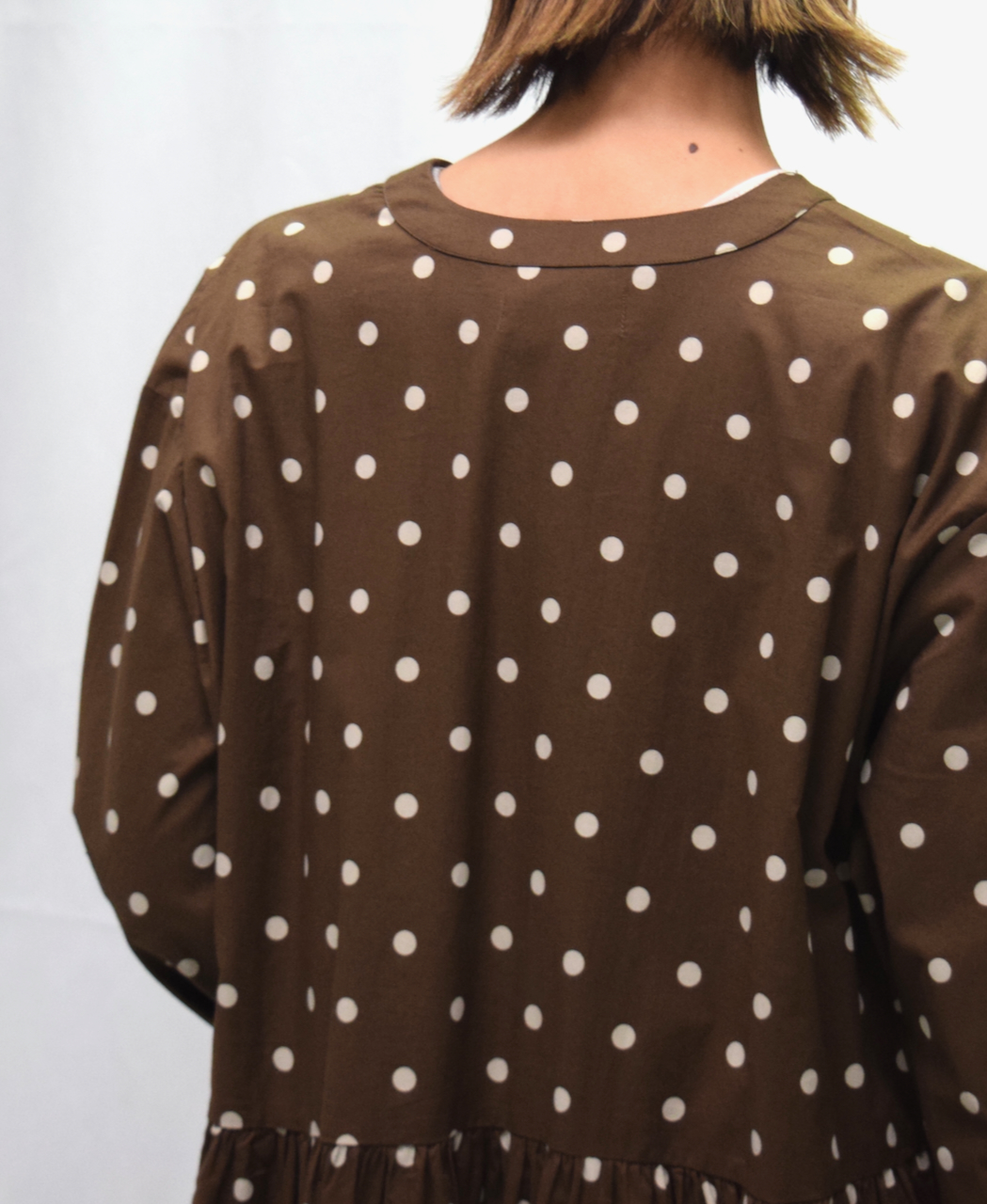 NSL23522 (ワンピース) 40'S POPLIN DOT PRINT V-NECK GATHERED DRESS│