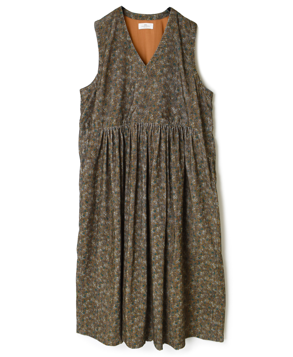 NSL23542 (ワンピース) CORDUROY SMALL FLOWER PRINT V-NECK DRESS