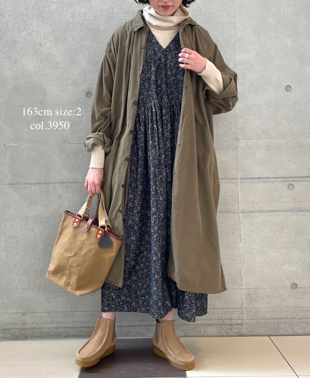 NSL23542 (ワンピース) CORDUROY SMALL FLOWER PRINT V-NECK DRESS│