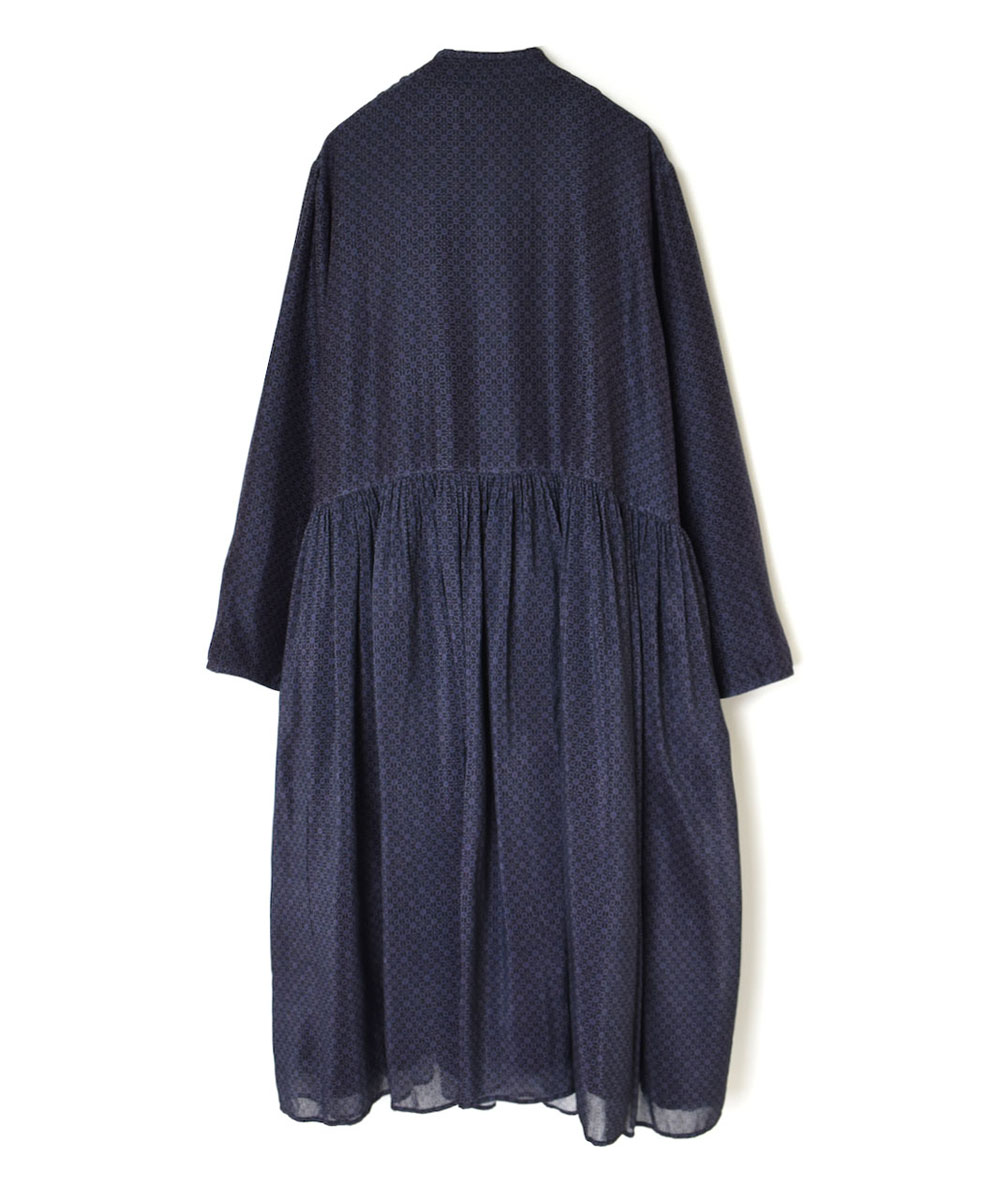 NMDS22563P (ワンピース) HANDWOVEN COTTON SILK REPETITIONAL FLOWER PRINT GATHERED CACHE COEUR DRESS