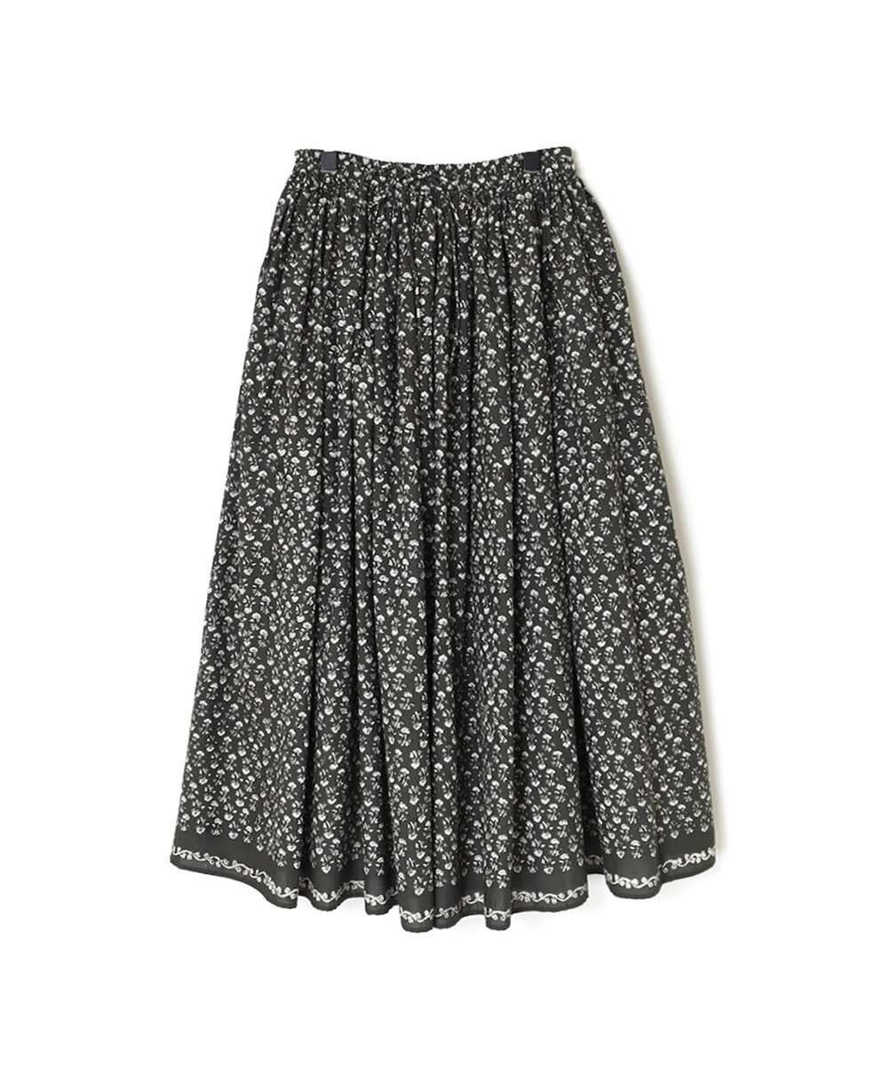 INMDS23725 (スカート) 60'S COTTON GENTIANA FLOWER BLOCK PRINT GATHERED SKIRT