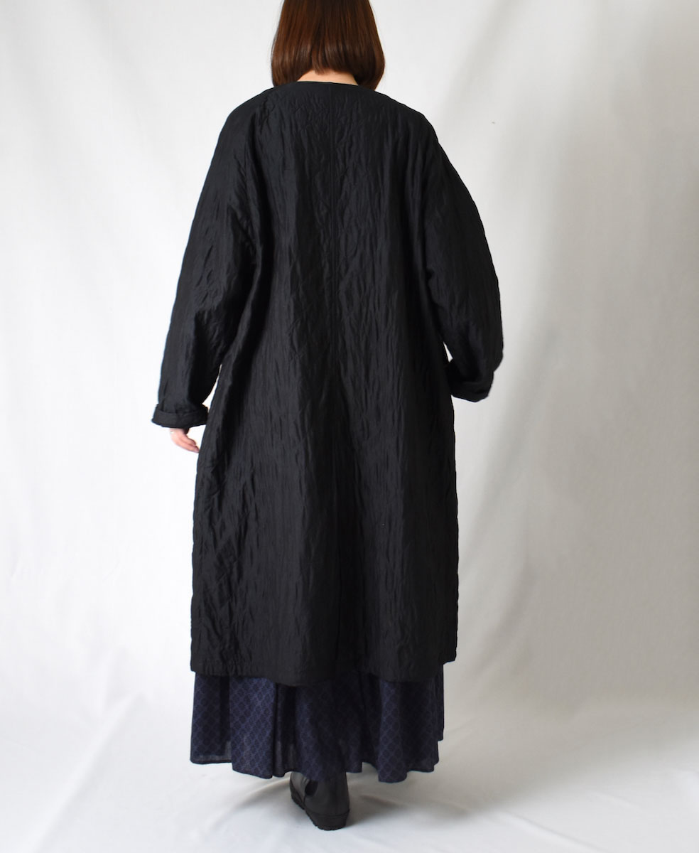 NMDS23521 (コート) QUILTED HANDWOVEN COTTON SILK PLAIN C-NECK RAGLAN COAT