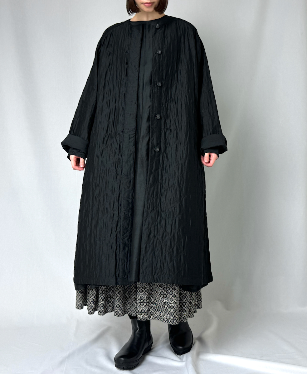 NMDS23521 (コート) QUILTED HANDWOVEN COTTON SILK PLAIN C-NECK RAGLAN COAT