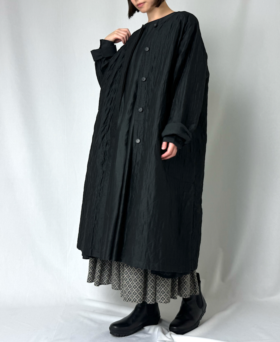 NMDS23521 (コート) QUILTED HANDWOVEN COTTON SILK PLAIN C-NECK RAGLAN COAT