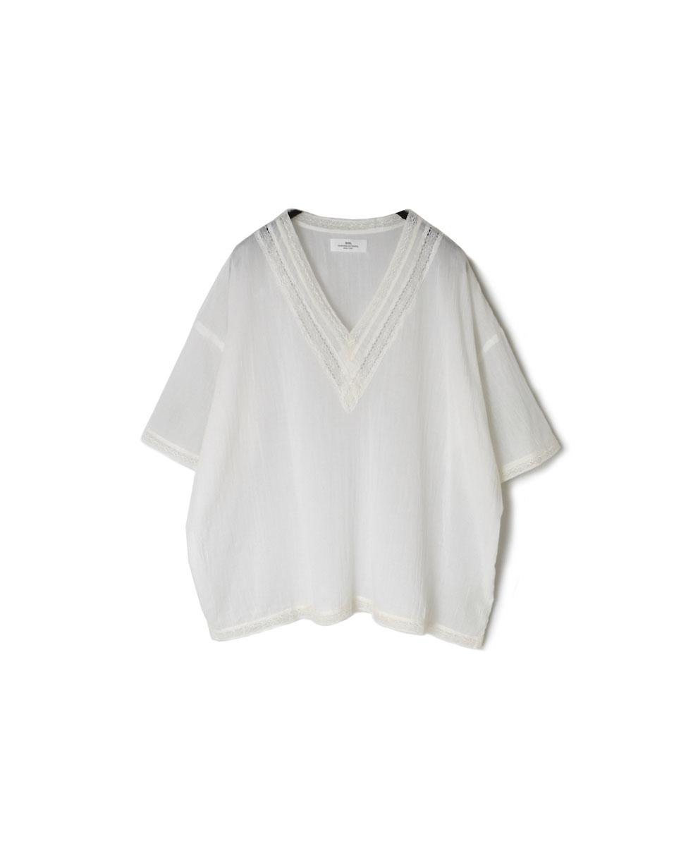 ●NSL24032 (ブラウス) COTTON VOILE LACE & PINTUCK V-NECK LACE SHORT/SL PULLOVER