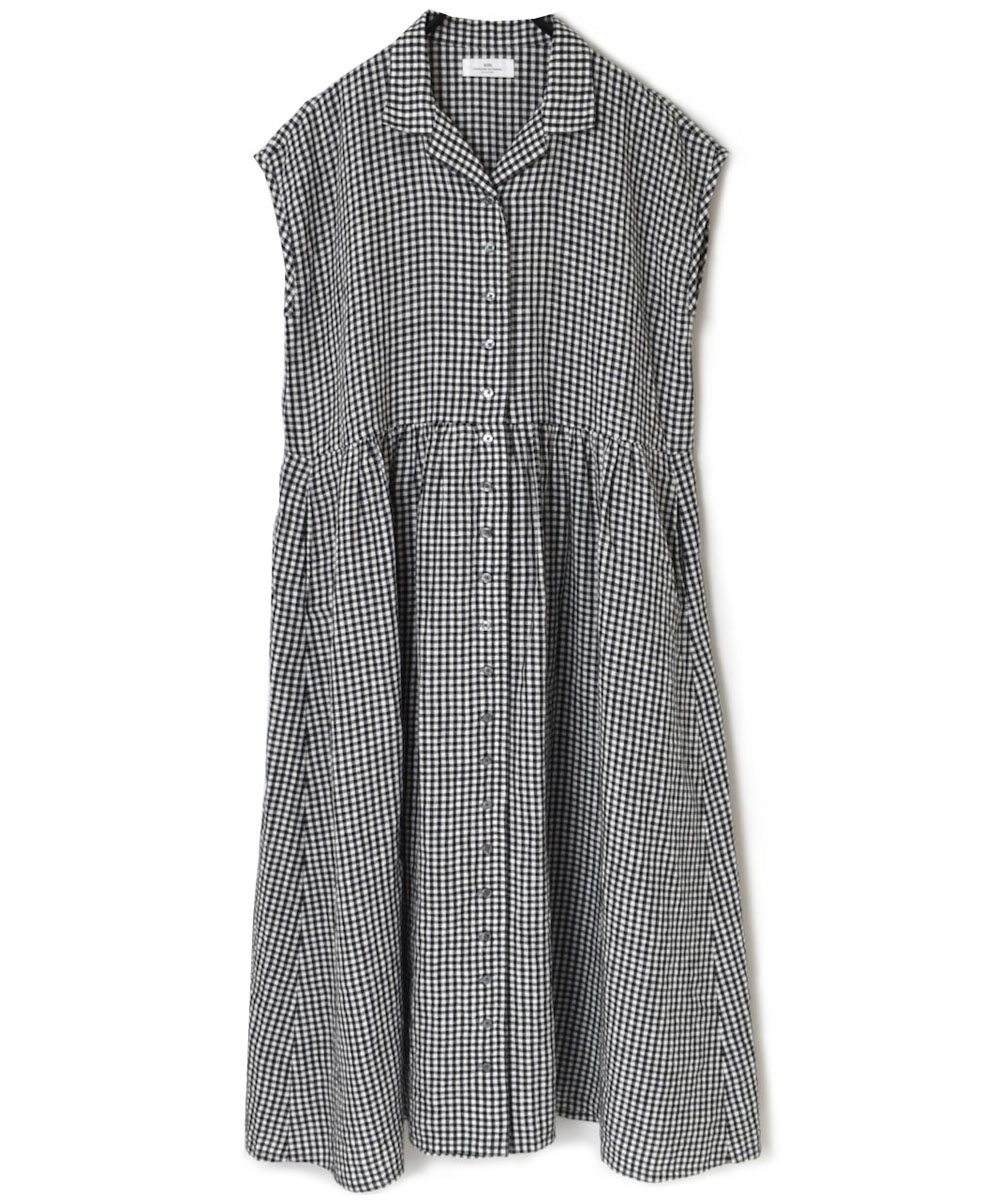 INSL24214 (ワンピース) 60'S POWER LOOM LINEN GINGHAM CHECK OPEN COLLAR SHIRT DRESS