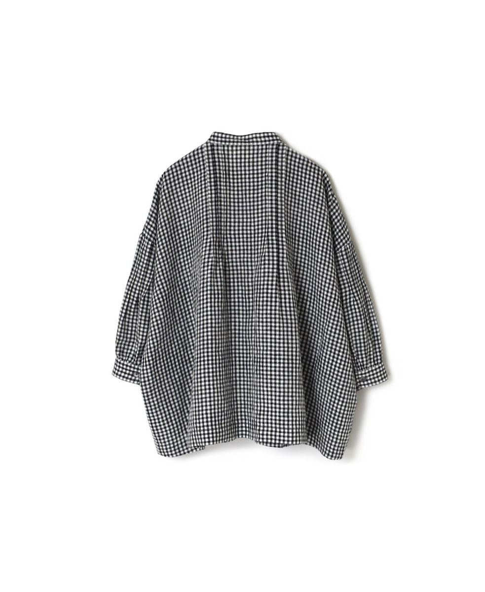 INSL24211 (シャツ) 60'S POWER LOOM LINEN GINGHAM CHECK BANDED COLLAR 3/4SL PINTUCK SHIRT