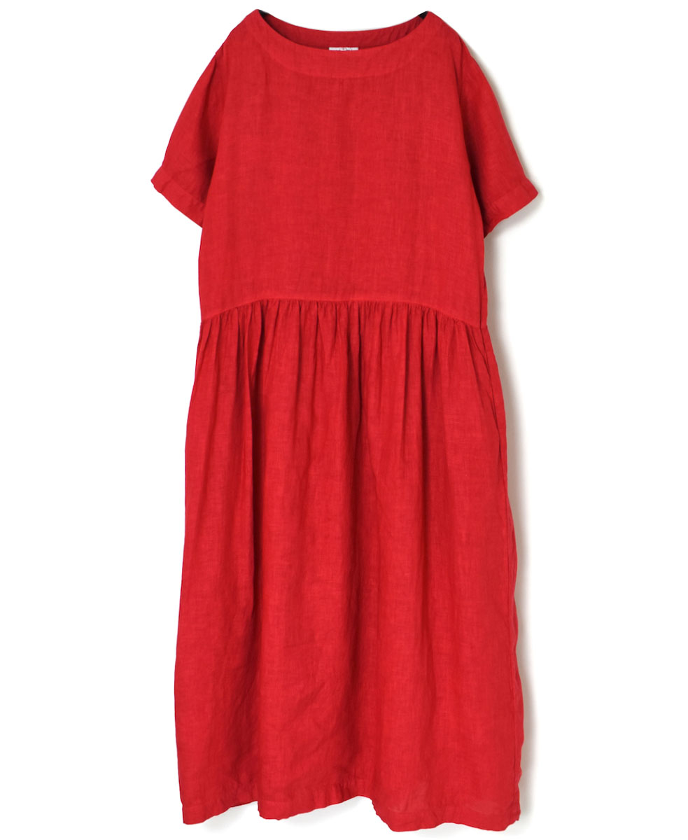 ●NAM1632LP (ワンピース) LINEN PLAIN (OVERDYE) BOAT NECK S/SL ONE-PIECE