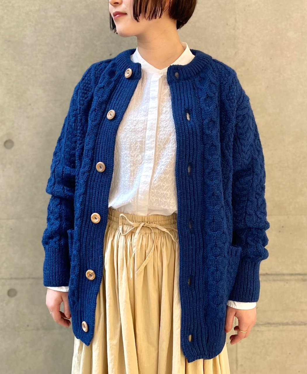 CHT1951W (ニット) WOOL ARAN CREW CARDIGAN (WOOD BUTTON)