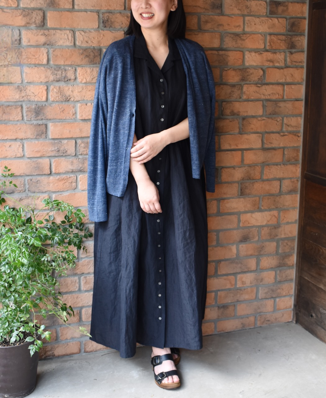 GNSL23302 (ニット) 12GG 1PLY LINEN PLAIN V-NECK 1 BUTTON CARDIGAN