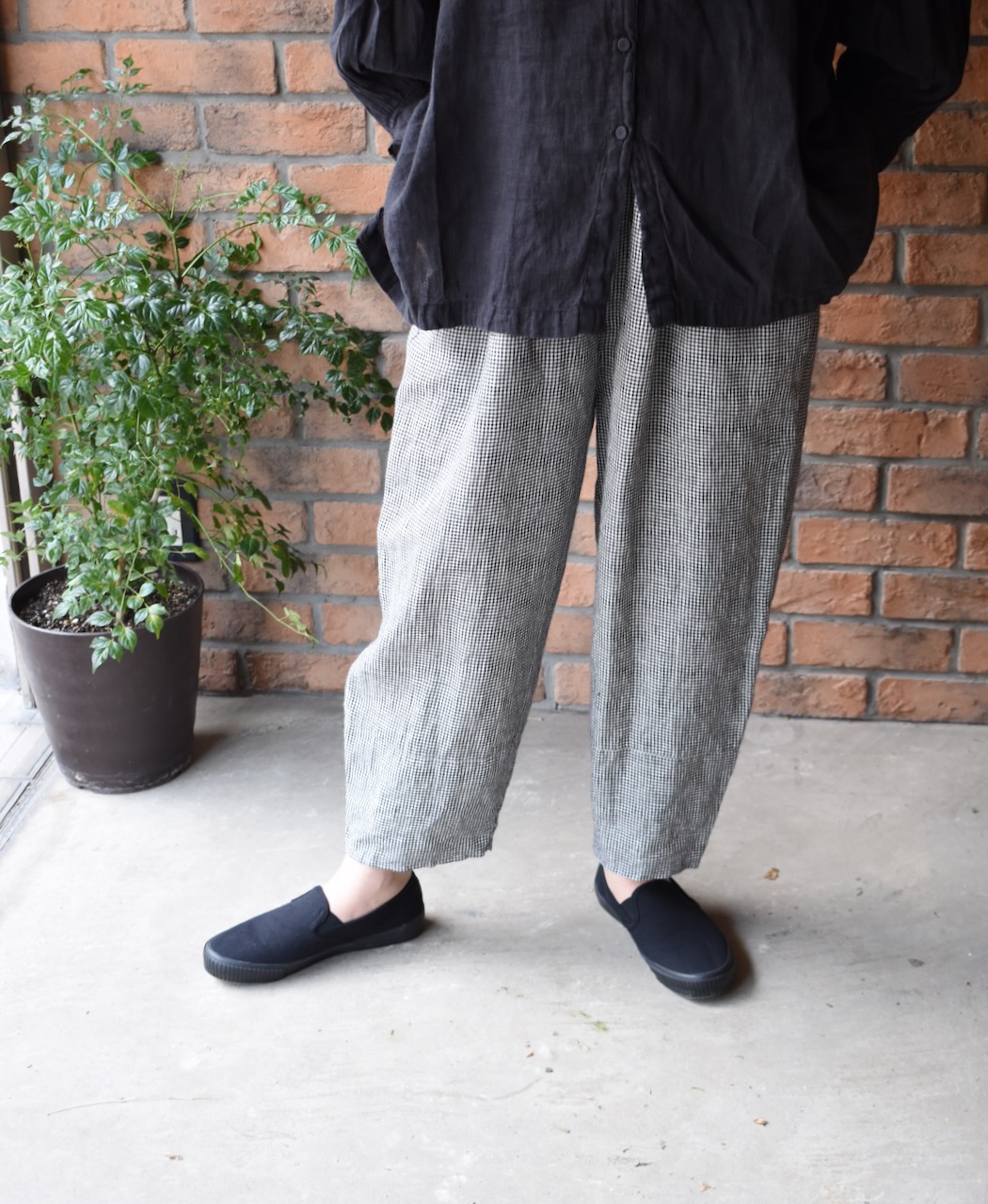 INSL24216 (パンツ) 60'S POWER LOOM LINEN GINGHAM CHECK EASY PANTS