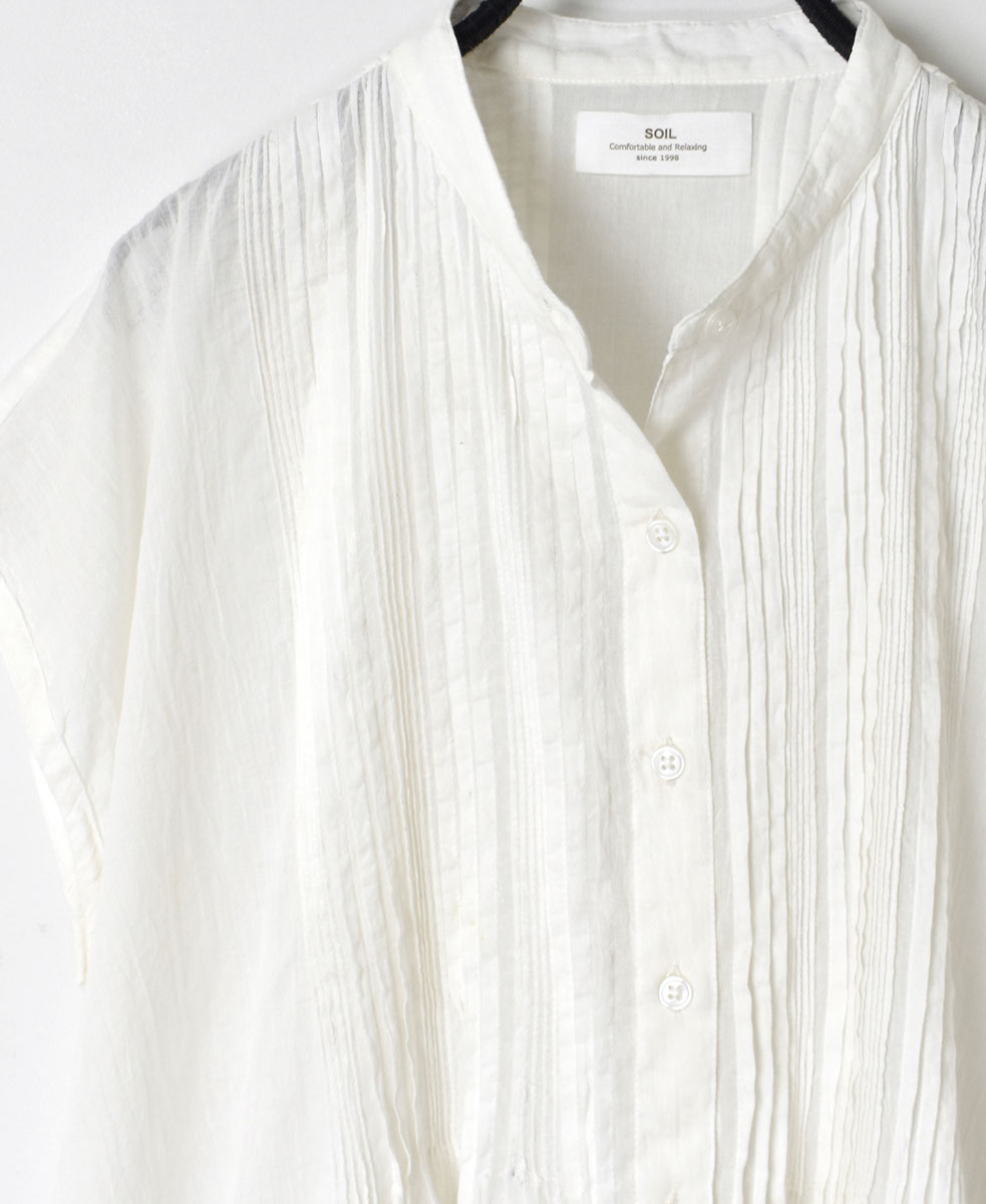 NSL22032 (ブラウス) COTTON VOILE LACE & PINTUCK BANDED COLLAR FRENCH/SL PINTUCK SHIRT