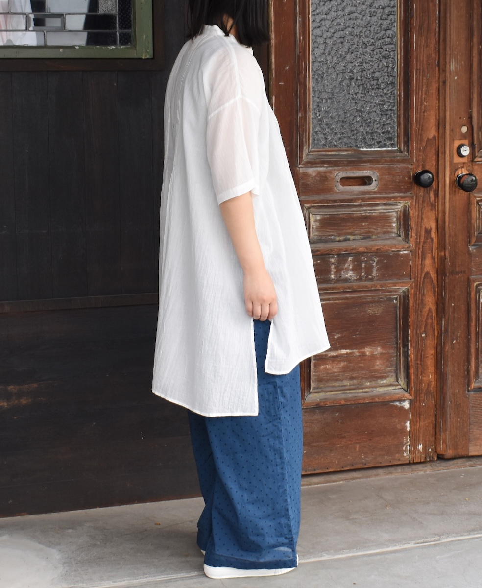 NSL24031 (シャツ) COTTON VOILE LACE & PINTUCK BANDED COLLAR SHORT/SL PINTUCK SHIRT