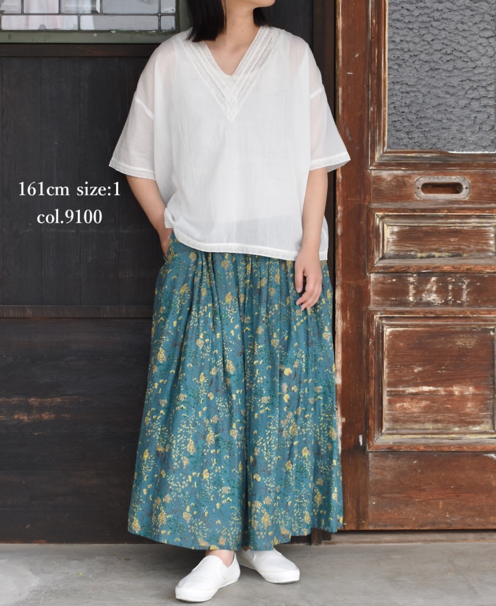 NSL24032 (ブラウス) COTTON VOILE LACE & PINTUCK V-NECK LACE SHORT/SL PULLOVER