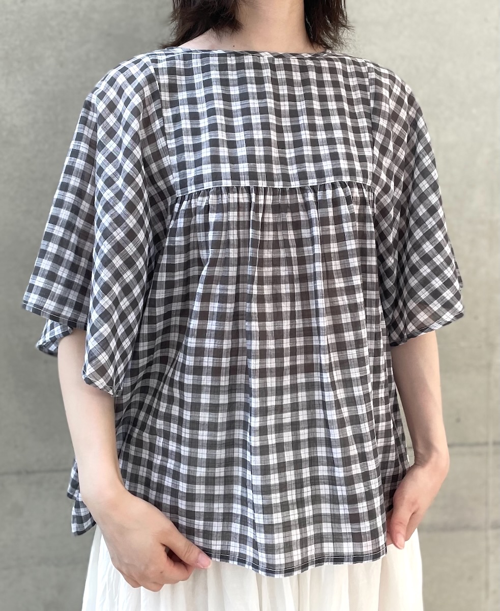 ●NSL24022 (ブラウス) COTTON FANCY GINGHAM CHECK DOLMAN SLEEVE PULLOVER