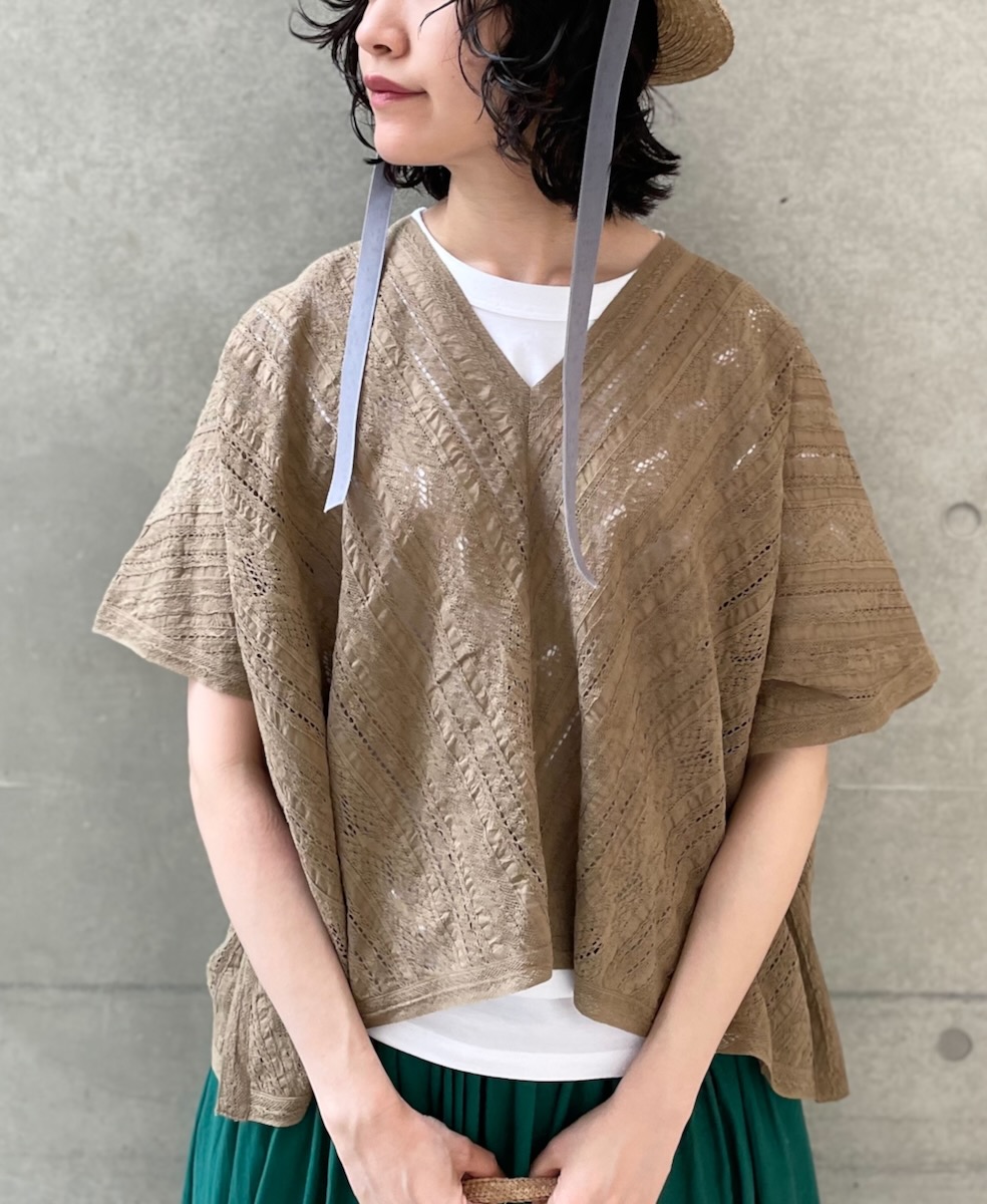 NSL23052 (ポンチョ) COTTON VOILE LACE & PINTUCK ALL LACE PONCHO