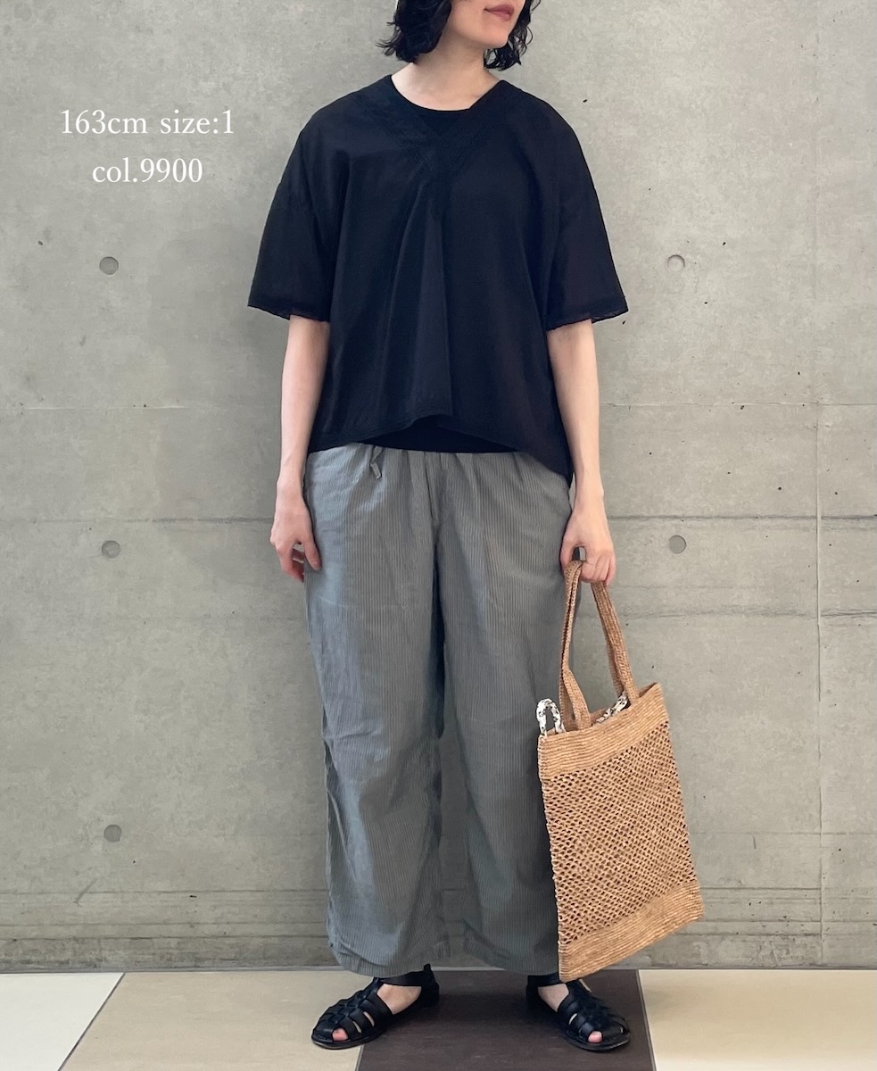 NSL24032 (ブラウス) COTTON VOILE LACE & PINTUCK V-NECK LACE SHORT/SL PULLOVER